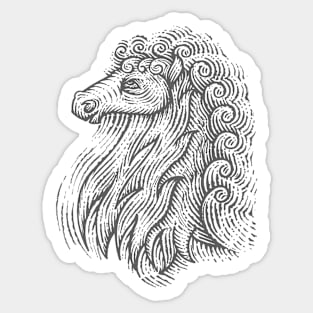 Side Profile of a Horse Head with Curly Hair Hand Drawn Illustration Sticker